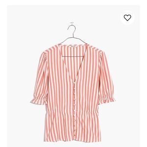 NWT Madewell V-Neck Peplum Popover Top in Stripe